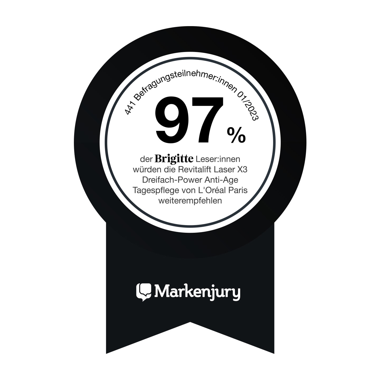 Ratingsiegel der Markenjury zum Produkt in der Zeitschrift Brigitte